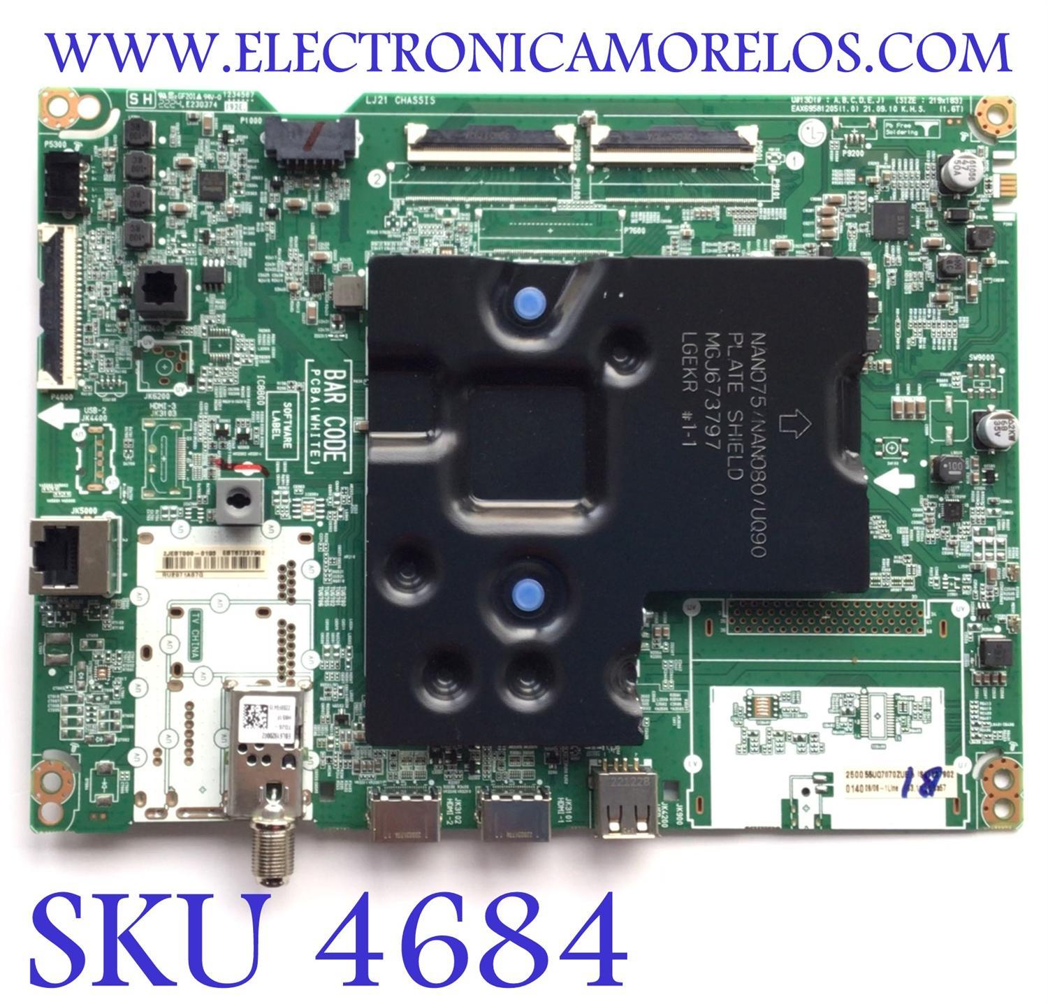 MAIN PARA SMART TV LG 4K / NUMERO DE PARTE EBT67237902 / EAX69581205 / 67237902 / 69581205 / 2JEBT000-0193 / RU2971A07Q / PANEL NC550TQG -ABKH7 / DISPLAY HV550QUB-FID / MODELO 55UQ7070ZUE.BUSFLKR